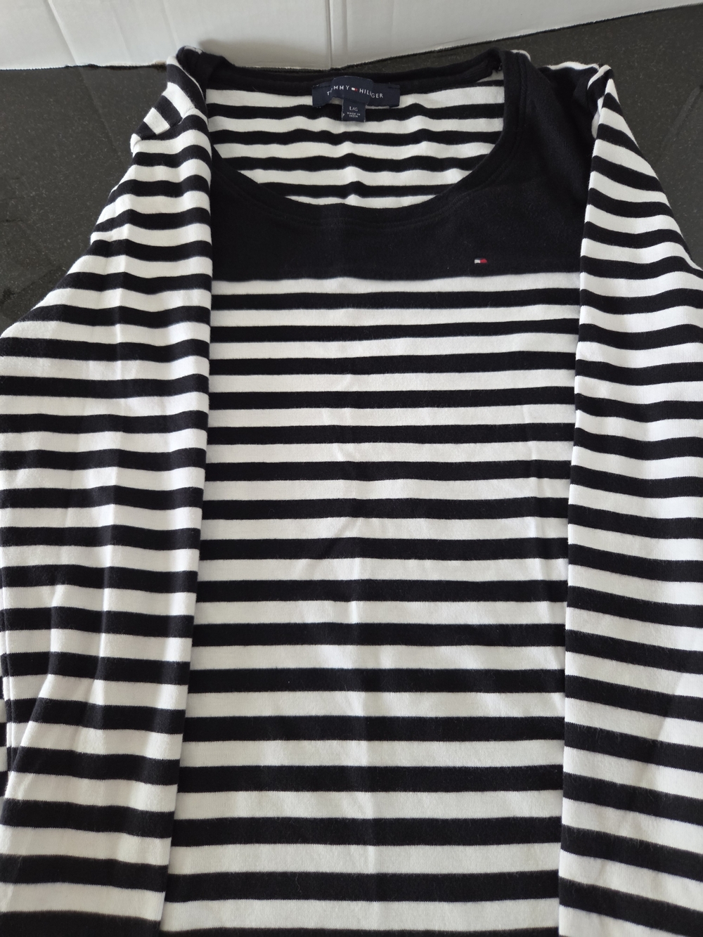 Tommy Hilfiger Black & White Striped Long Sleeve Tee